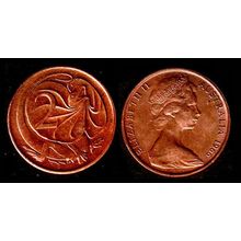 Australia Two Cent 1966 Used. Coin Frilled neck-lizard 2c QE II
