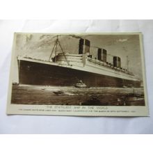 R.M.S. QUEEN MARY Cunard Line. used vintage postcard RP dated 1936 (a) #