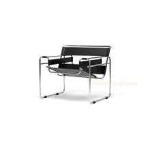 Black Faux Leather Strap and Chrome Bent Steel Tube Accent Lounge Chair