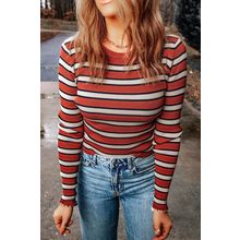 Striped Print Ribbed Knit Slim Fit Top