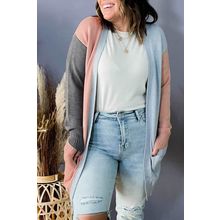 Multicolor Plus Size Colorblock Pocketed Open Front Cardigan