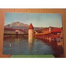 Kapellbrucke und Wasserturm mit Pilatus, LUZERN, SWITZERLAND unused postcard =