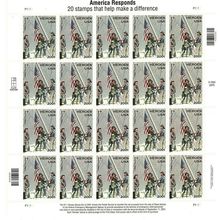 America Responds: 9/11 Heroes Sheet of Twenty 45 Cent Postage Stamps Scott B2