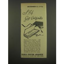 1956 Saks Fifth Avenue Gift Certificates Advertisement