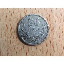 Sweden 1914 Silver 25 Ore Coin