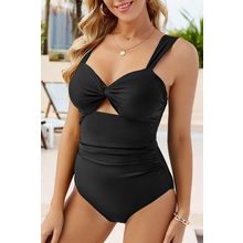 Black Cut out Twist Bowknot Backless One Piece Swimsuit