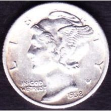 1938 S USA 10 Cents Silver Coin Mercury