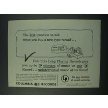 1949 Columbia Long Playing Records Ad - The First Question to Ask