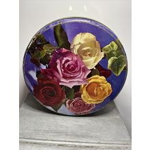 Floral Roses Vintage EMPTY Collectable Tin Container Display ../