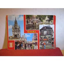 multiview, GOUDA Holland used postcard 1976 pm =