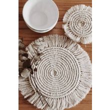 Beige Boho Tassel Macrame Placemats 15*15cm
