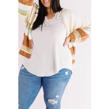 Beige Plus Size Striped Print Open Front Cardigan