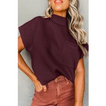 Mineral Red Patch Pocket Ribbed Knit Short Sleeve Sweater
