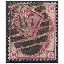 1874 SG144 3d Pale Rose Plate 14 Good Used Check Letters "MK". No 87 Cancel.