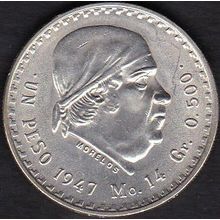 1947 Mexico 1 Peso Silver Coin