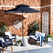 SAFAVIEH Outdoor Athens Navy and White 9-Foot Double Top Crank UV Protected Umbr