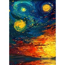 Van Gogh Inspired Starry Night Print Impressionist Wall Art Colourful Night Sky