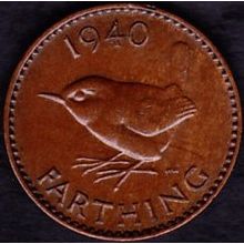 1940 Great Britain 1 Farthing Coin