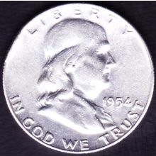 1954 D USA 50 Cents Silver Coin Franklin