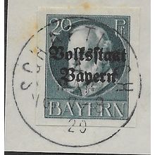 GER (BAVARIA) 1919 20pf KING LUDWIG III' (OVPT)(IMPERFED) FINE USED(EBID65-454)