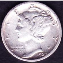 1920 D USA 10 Cents Silver Coin Mercury