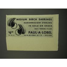 1953 Paul A. Lobel Jewelry Ad - Medium birch earrings