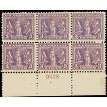537, Mint FVF NH 3¢ Plate Block of 6 Stamps - Stuart Katz
