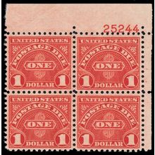 J87, Mint VF NH $1 Plate Block of 4 Postage Due Stamps - Stuart Katz