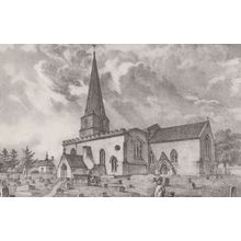 Bisley Church Gloucester Victorian Sketch Painting Postcard