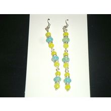 Vibrant yellow & turquoise glass long swing earrings 925 sterling ear wire