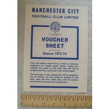 Unused Manchester City FC Voucher Sheet Season 1973-1974
