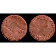 Australia One Penny 1959 Used Coin 1d QE II Kangaroo