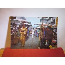 MARKET, QUEEN STREET, SINGAPORE unused vintage postcard =