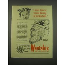 1949 Weetabix Crackers Ad - I never have to remind Mummy to buy Weetabix