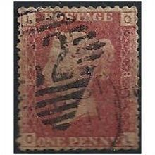 1858 SG43 1d Rd Plate 87 Good/Fine Used Check Letters "OL".