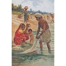 Washing Day Clothes An Indian India Domestic Life Antique Oilette Postcard