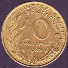 1988 France 10 Centimes Coin