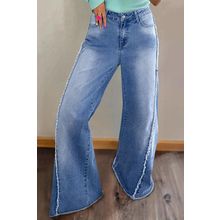 Beau Blue Vintage Stitching Raw Hem Flared Jeans