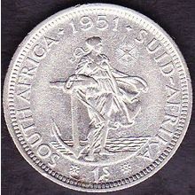 1951 South Africa 1 Shilling Silver Coin