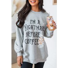 Gray I'M A NIGHTMARE BEFORE COFFEE Graphic Crewneck Sweatshirt