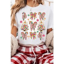 White Christmas Tree Bow Knot Print Round Neck T Shirt
