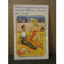 SAUCY SEASIDE POSTCARD 1963 pm humour Coastal Cards no 707 by Trow.. marriage