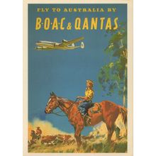 Fly To Australia By BOAC & Qantas Plane Airlines Advertising Postcard