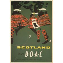 Fly BOAC Plane Flights To Scotland Scottish Travel Advertising Postcard