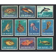 San Marino Fish Dolphins Octopus Jellyfish Marine Life 10v 1966 MNH