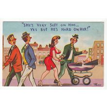She's Soft on Him He's Hard on Her Comic Funny Postcard