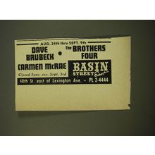 1961 Basin Street East Ad - Dave Brubeck The Brothers Four Carmen Mcrae