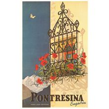 Pontresina Engadin Plakat Vur Verkehrsverein Swiss 1938 Poster Postcard