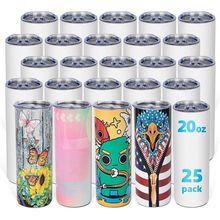 25 Pack 20 OZ Sublimation Tumbler Blanks Skinny Straight in Bulk, Stainless Stee