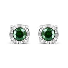 Sterling Silver Rose Cut Treated Green Diamond Solitaire Stud Earrings (0.25 ...